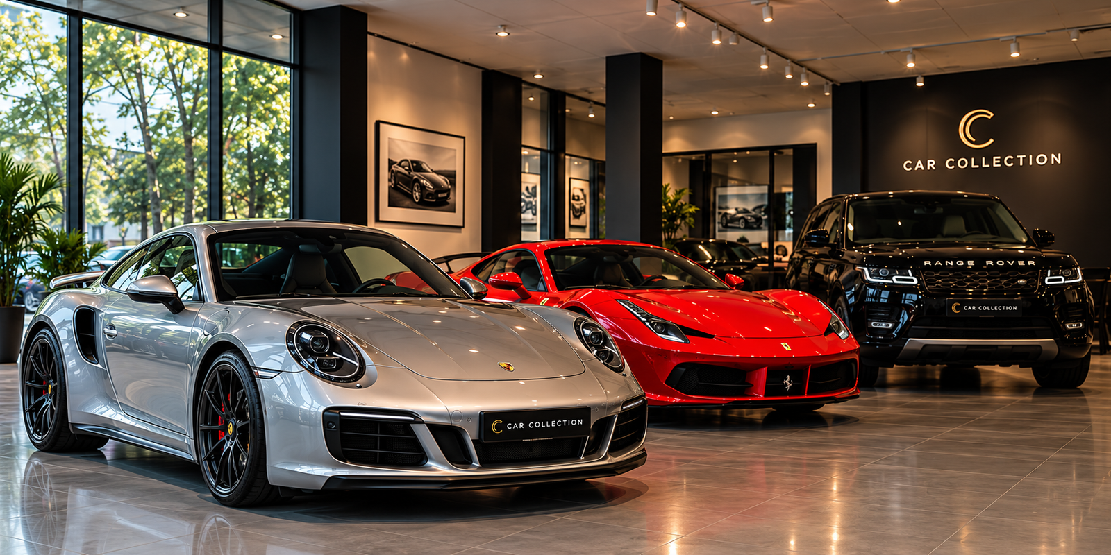 Vehículos deportivos y SUV en un showroom de Car Collection